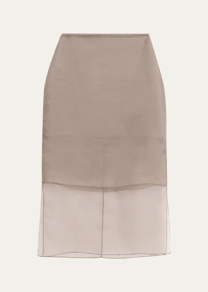 Brett Layered Silk Organza Midi Pencil Skirt