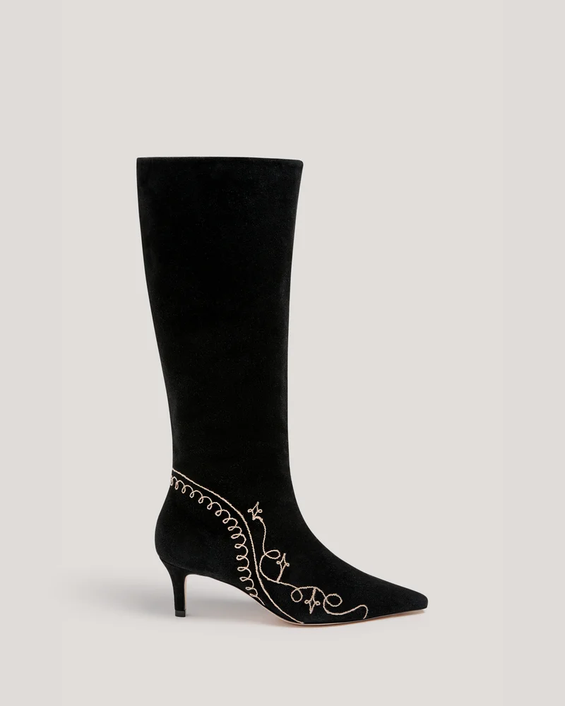 Casey Embroidered Kitten Heel Boot