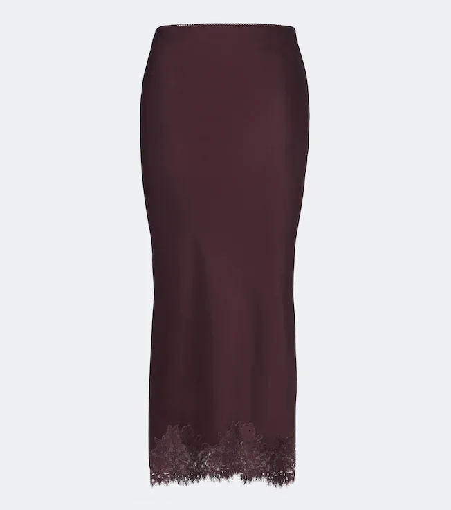 Matilde lace-trimmed satin midi skirt