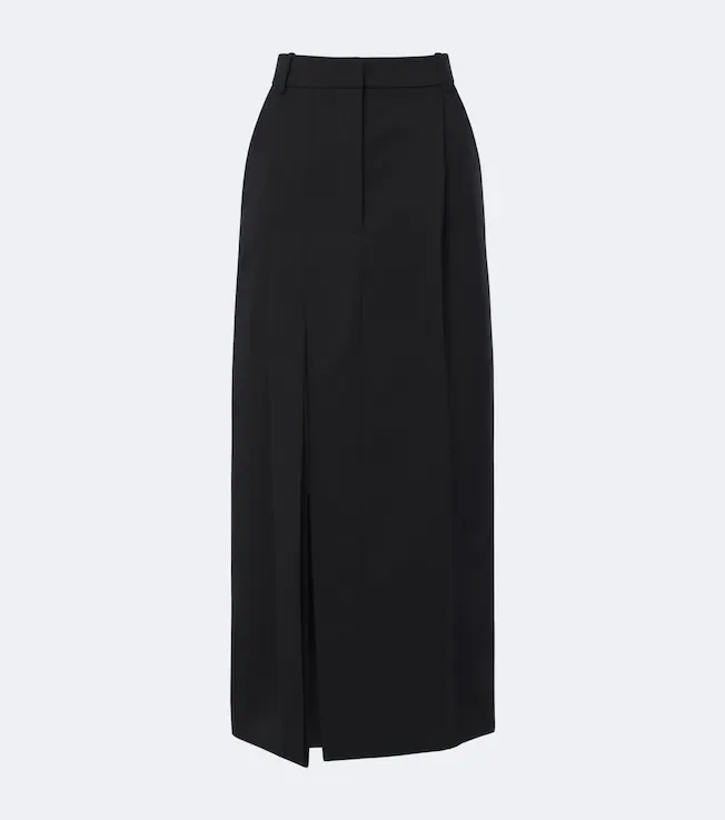 Pleated wool midi skirt