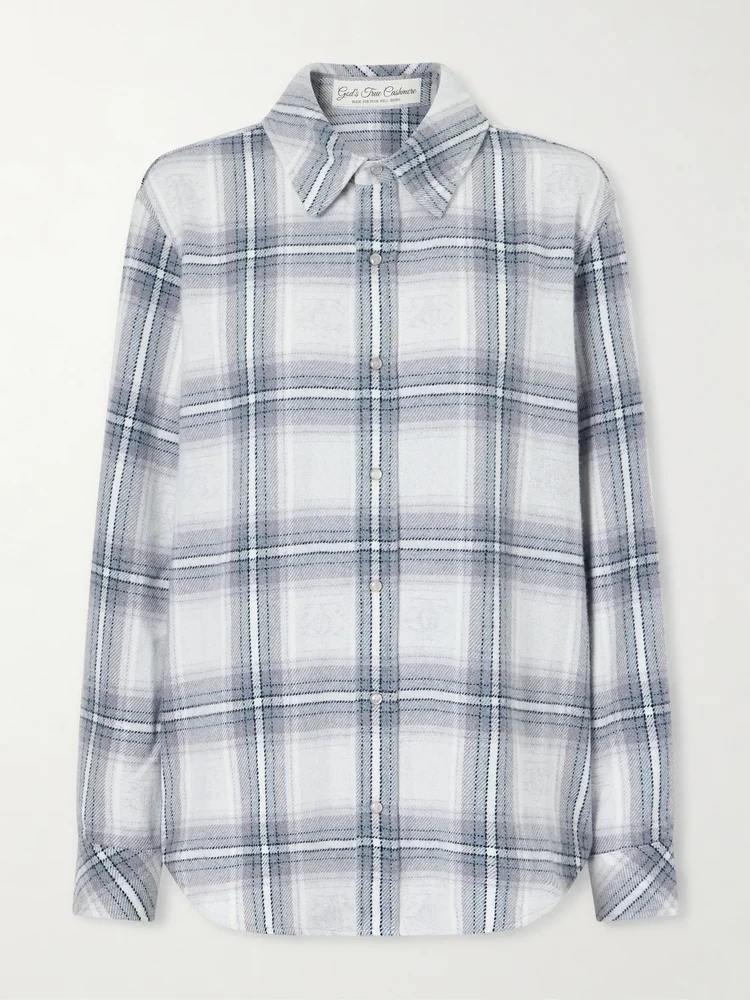 cloud light tartan cashmere shirt