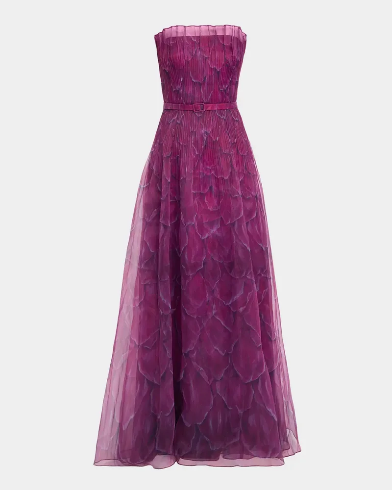 Ivana Strapless Printed Organza Gown