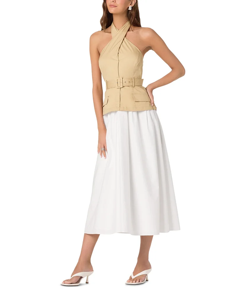 Faux Two Piece Halter Midi Dress