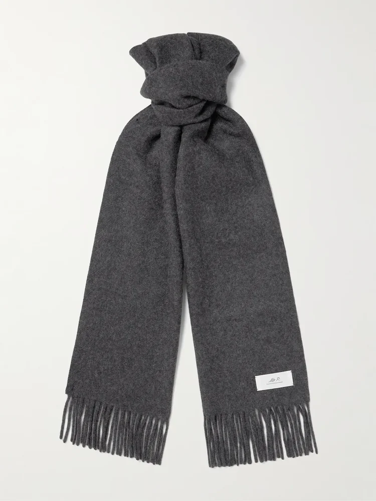 Logo-Appliquéd Fringed Cashmere Scarf