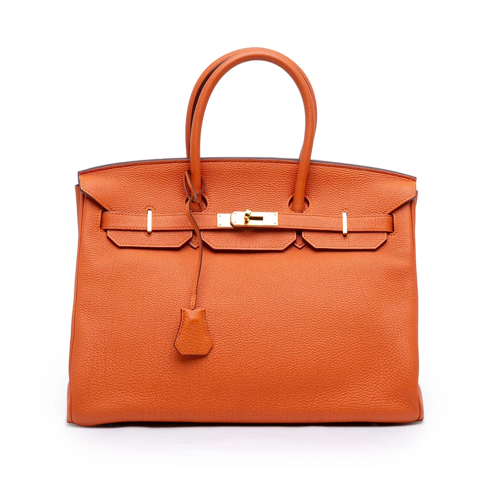 Pre-Owned Birkin Handbag Orange Togo with Gold Hardware 35