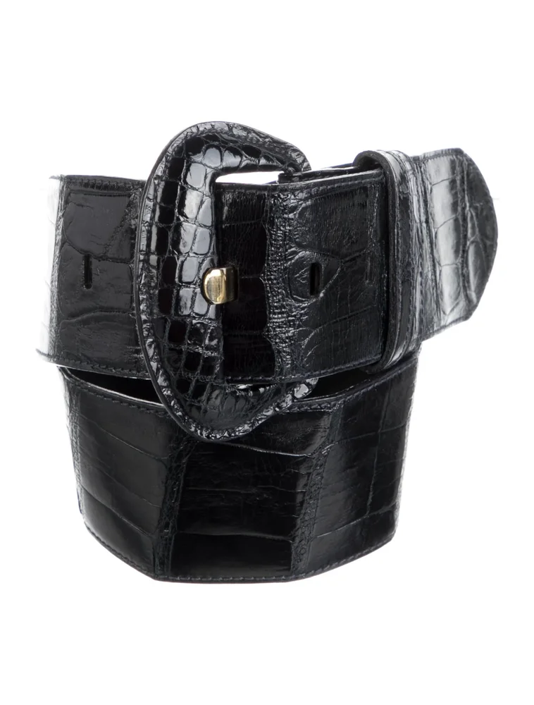 Wide Alligator Waist Belt (Black)