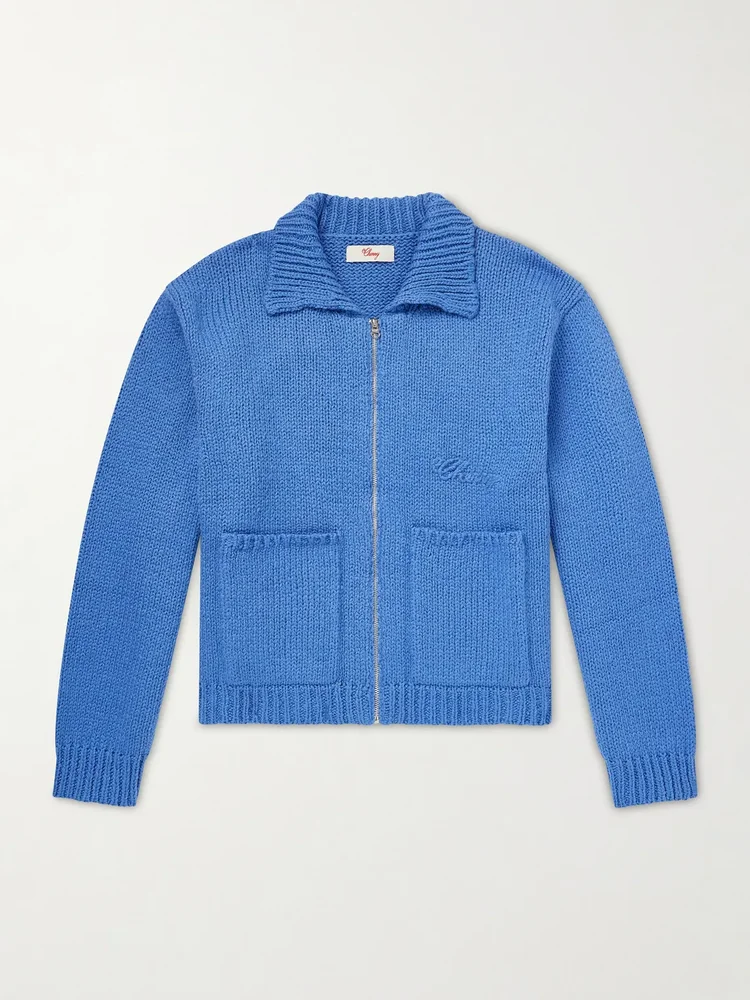 Logo-Embroidered Cotton Zip-Up Cardigan