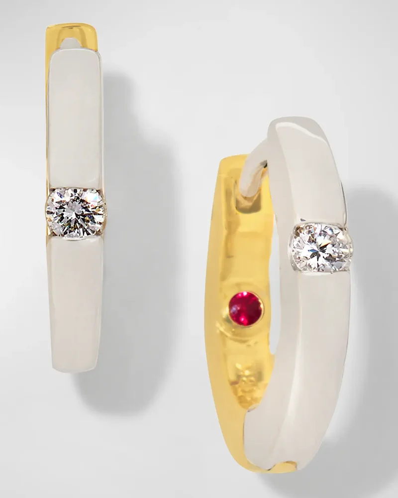 Two-Tone 18k Diamond Reversible Huggie Hoop Earrings