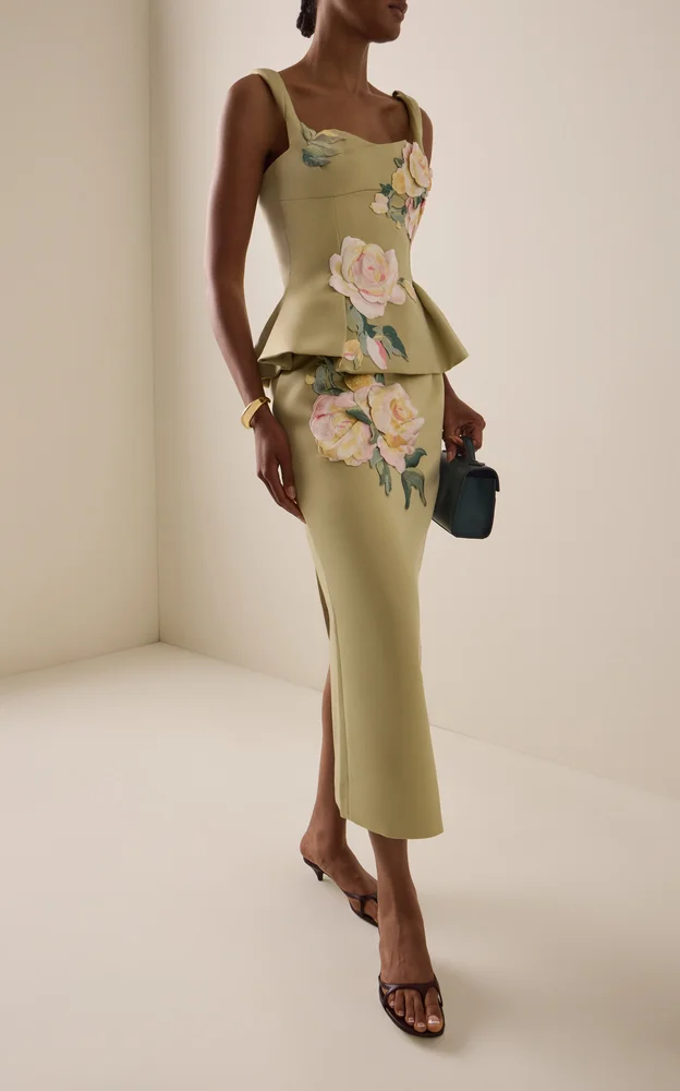 Exclusive Embroidered Satin Midi Skirt
