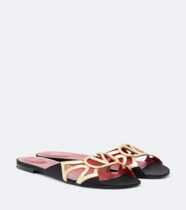 Wonderweb VLogo metallic leather slides