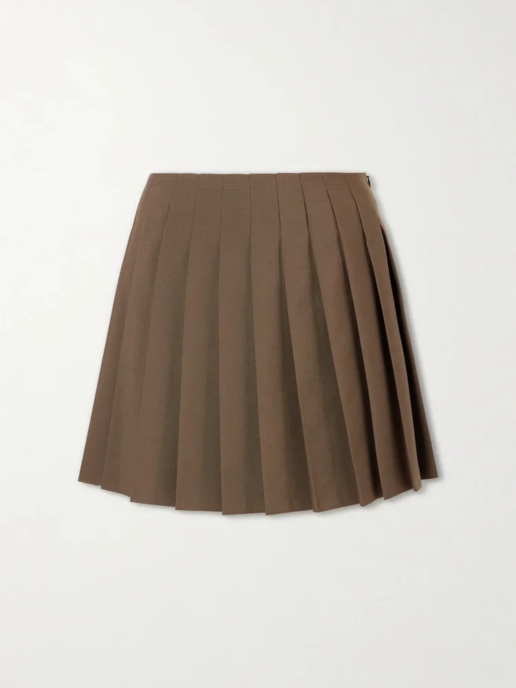 Pleated woven mini skirt