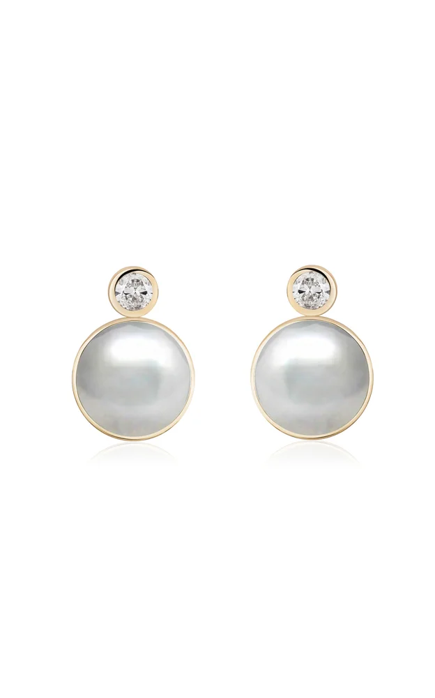 14K Yellow Gold Pearl And Diamond Earrings