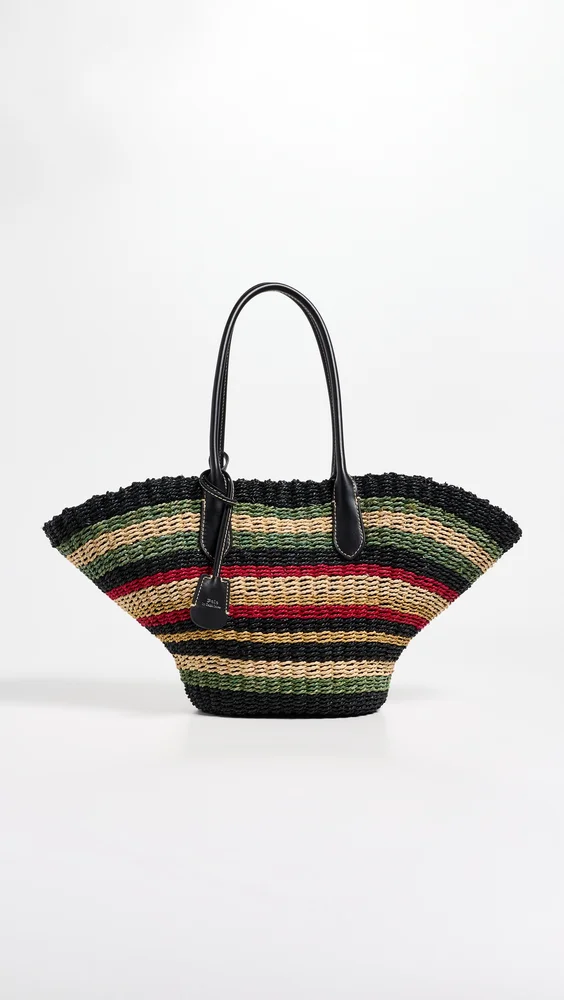 Bellport Stripe Raffia Basket Tote Bag