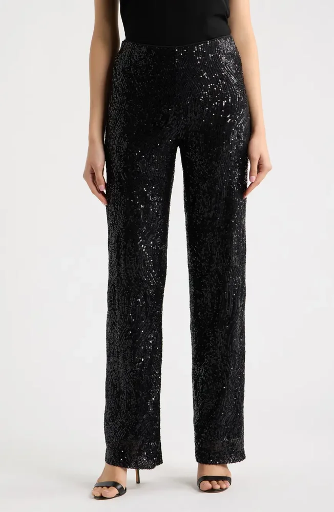 Hollywood Waist Wide Leg Sequin Pants