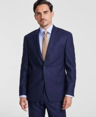 Men's Classic-Fit Fall Wool-Blend Stretch Plaid Suit Separate Jacket