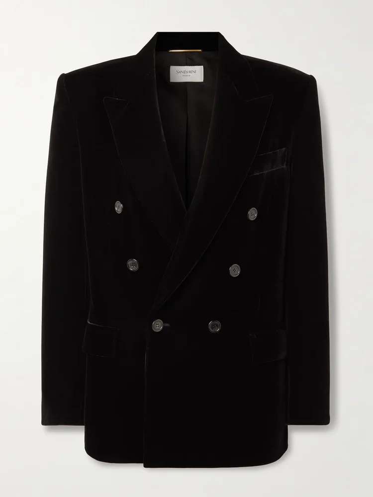 Double-breasted velour blazer