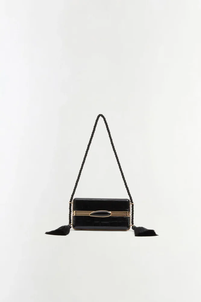 Roma Croc-Embossed Leather Shoulder Bag