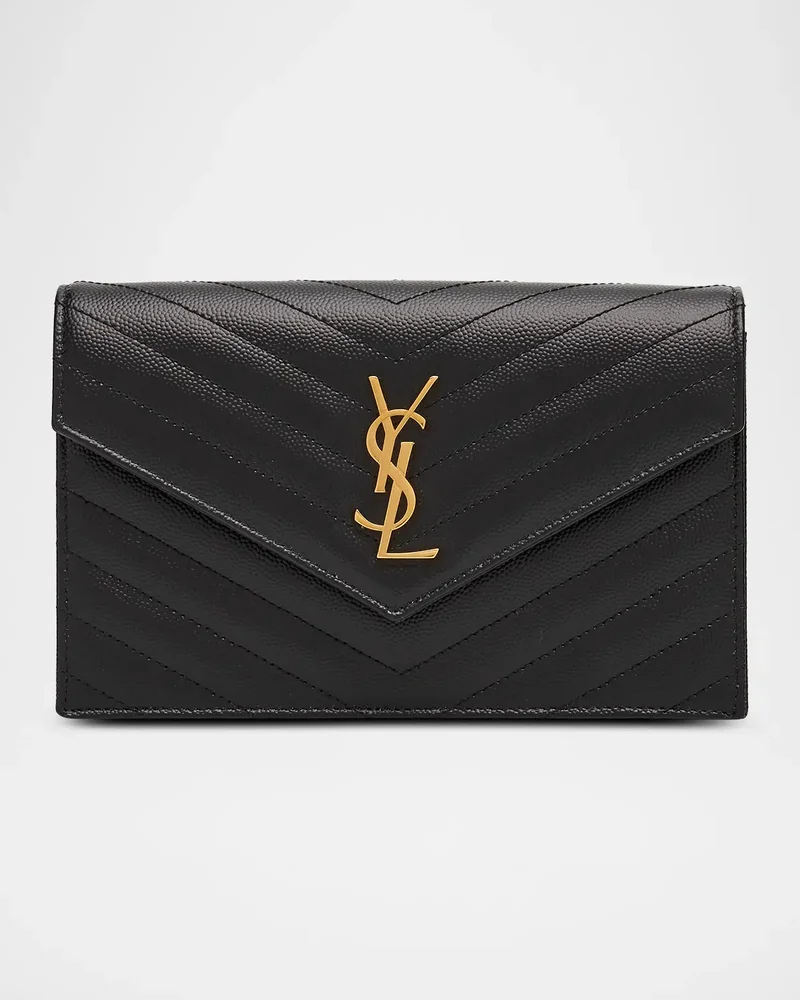 Envelope Small YSL Wallet on Chain in Grain Leather