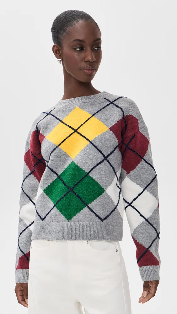 Argyle Whipstitch Knit Sweater