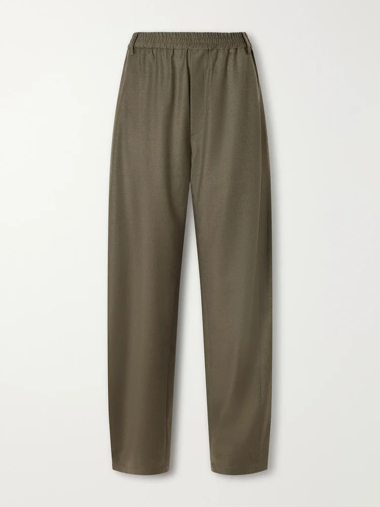 Wool-blend flannel barrel-leg pants