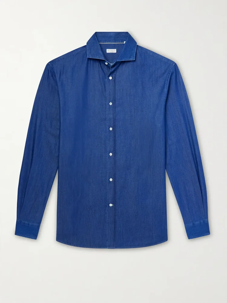 Cutaway-Collar Cotton-Chambray Shirt