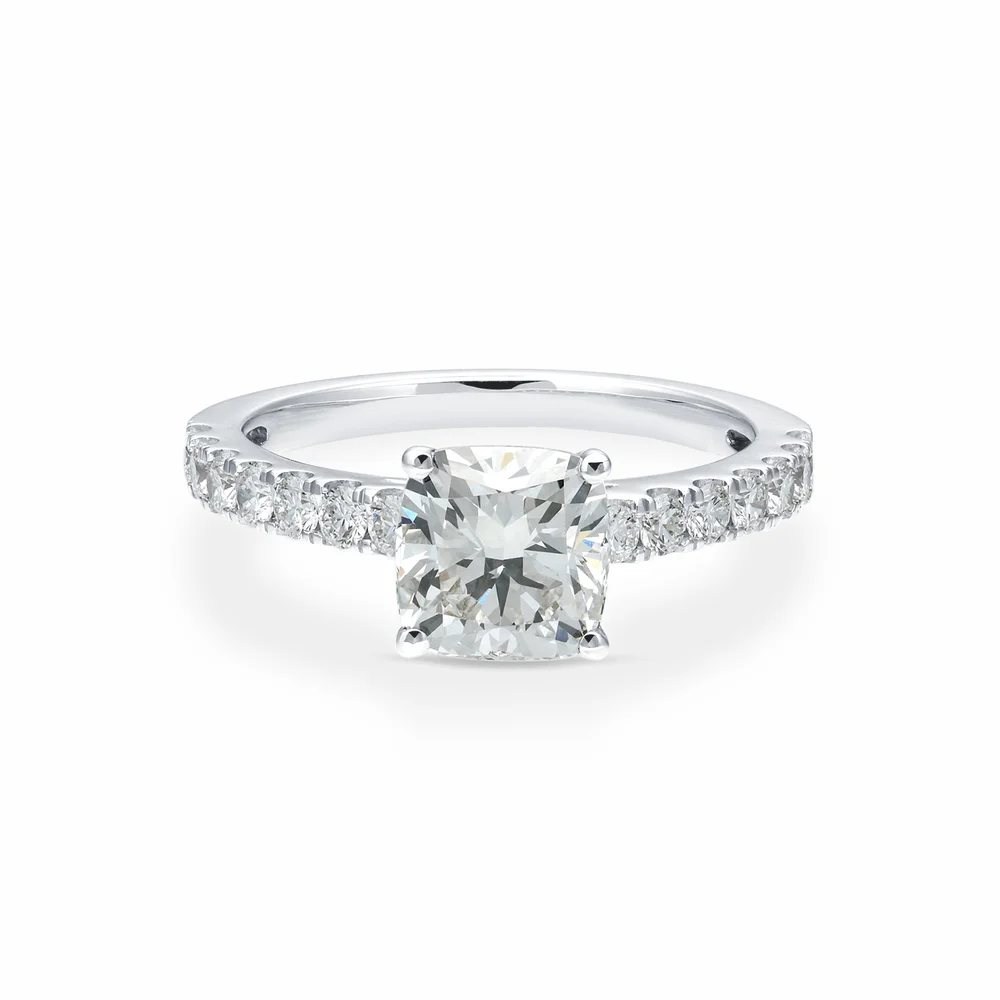 2 1/2 ct. tw. Cushion Diamond Cathedral Ring in 14k White Gold