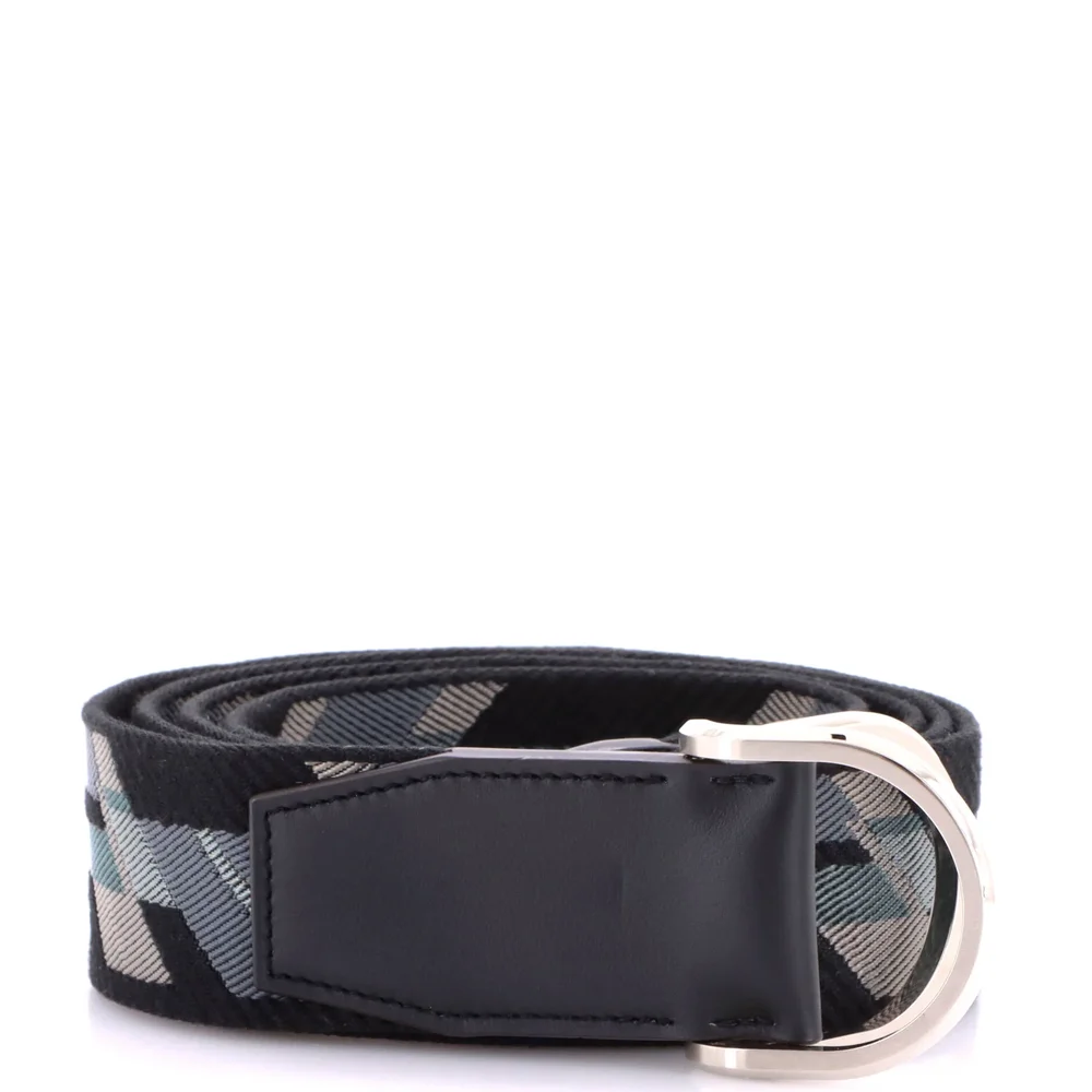 Pre-Owned Double D Ring Belt Printed Canvas and Leather, Black and Grey