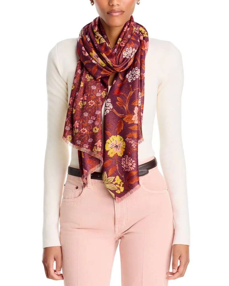 Metallic Floral Silk Square Scarf