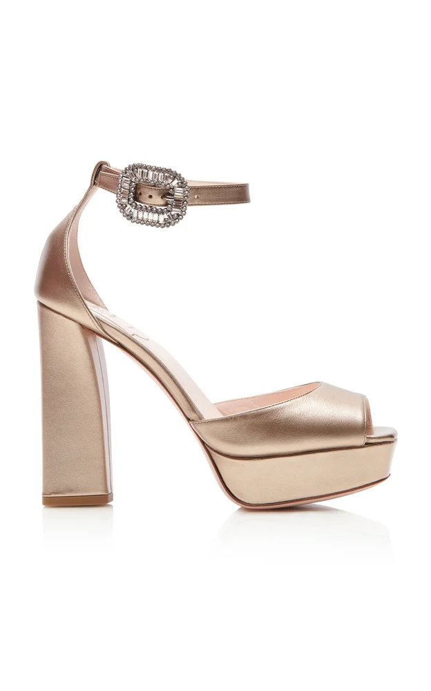 Strass Platform Metallic Leather Sandals