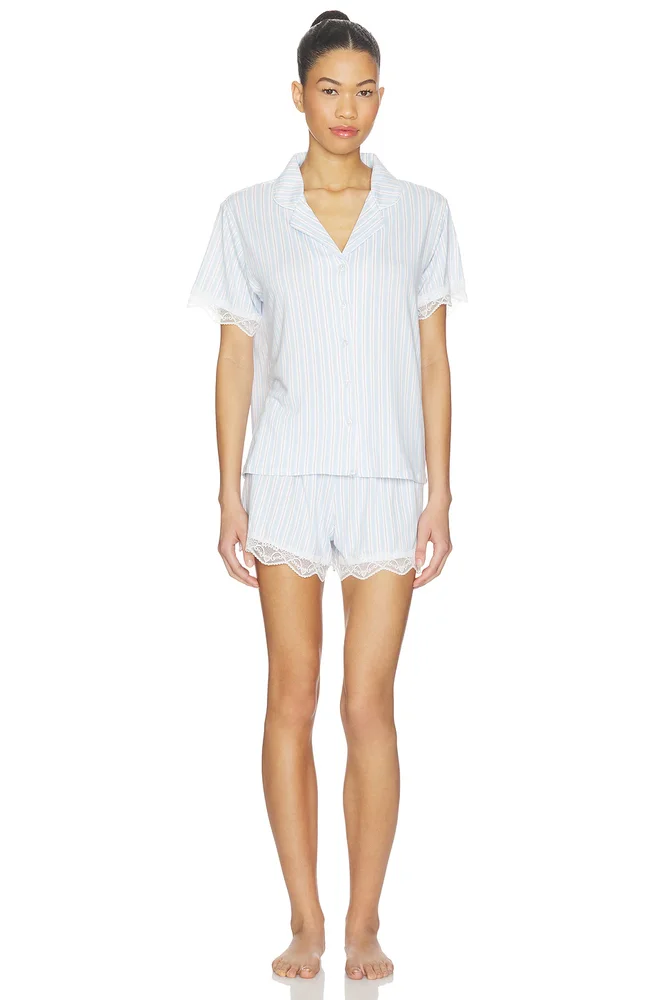The Pointelle Cotton Pajama Shorts Set - Dream Blossom in White Sand & Sky