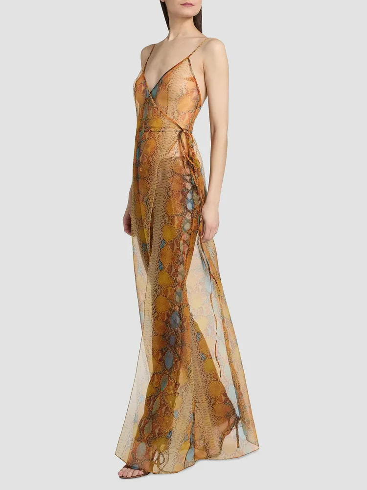 Snake Print Sheer Maxi Dress