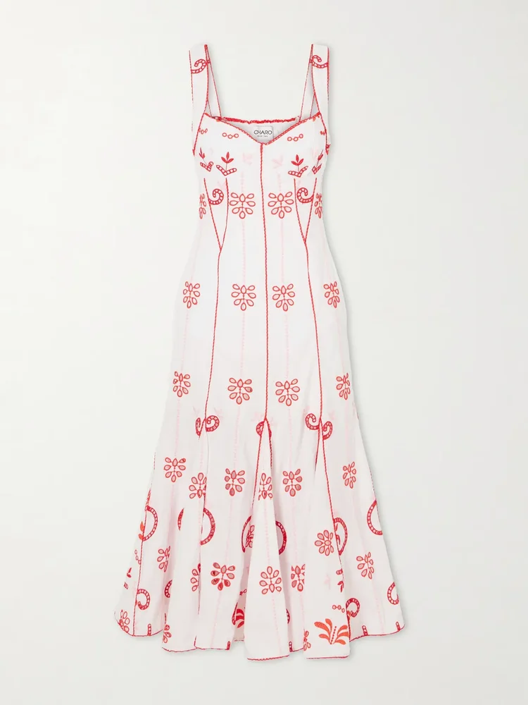 Naia tiered broderie anglaise cotton-blend midi dress