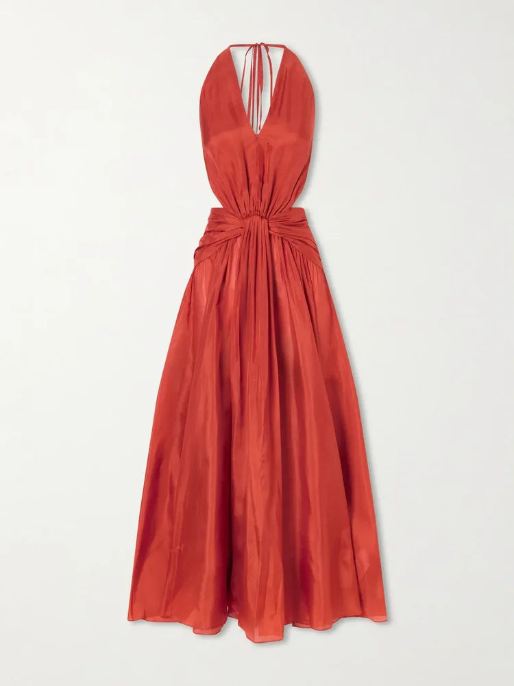 indra knotted silk halterneck maxi dress