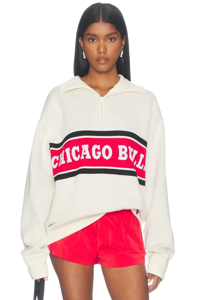 Chicago Bulls Logo Stripe Quarter Zip Sweater