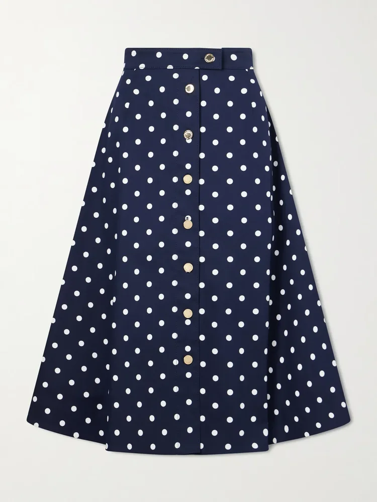 Carolina Herrera Polka-Dot Cotton-Blend Twill Midi Skirt