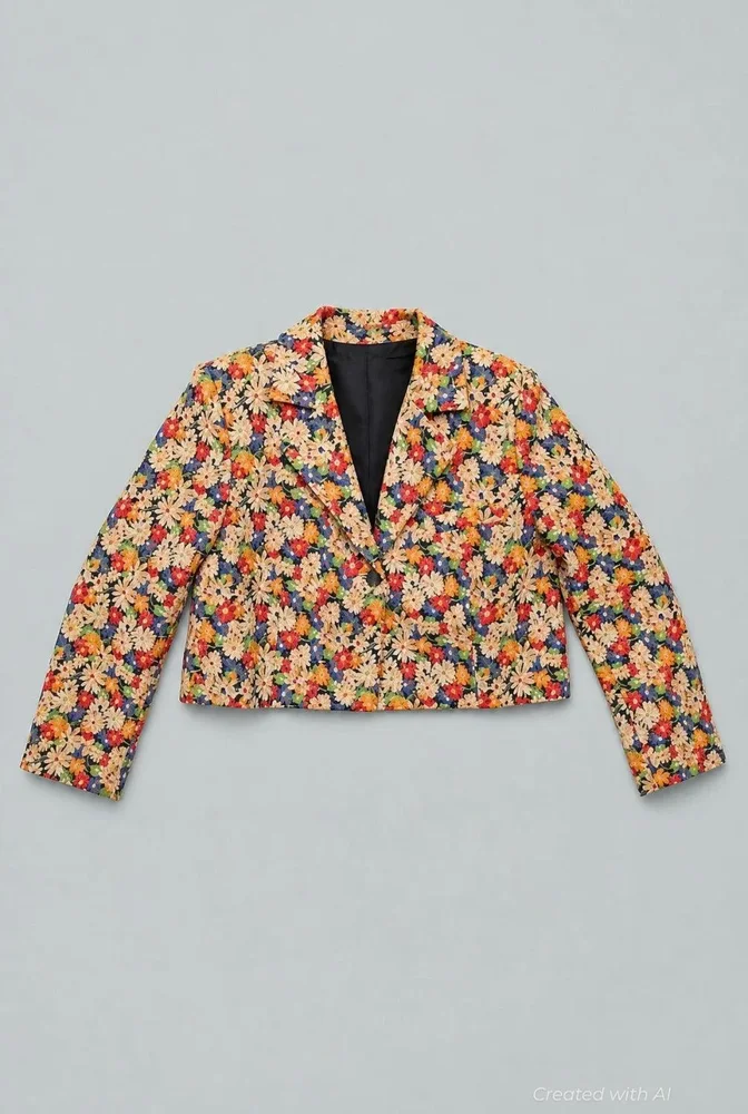 Floral Cropped Blazer - Black Combo