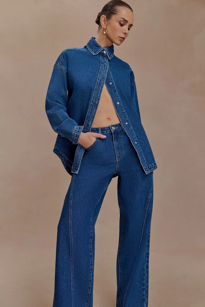 Lioda Oversized Denim Shirt - Dark Blue