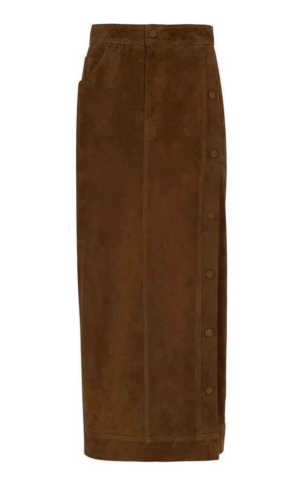 Snapped Midi Suede Skirt