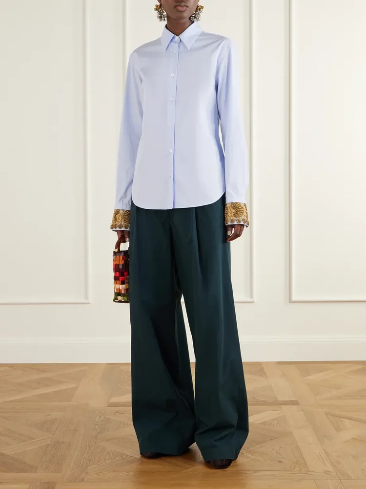 Cotton-poplin wide-leg pants
