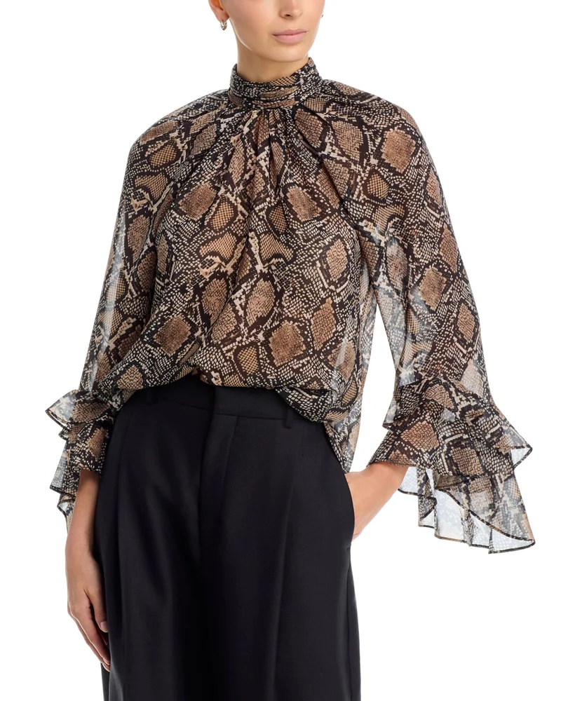 Raina High Neck Semi Sheer Blouse