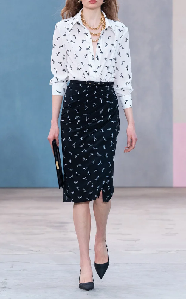 Good Girl Shoe Print Crepe Knee-Length Skirt