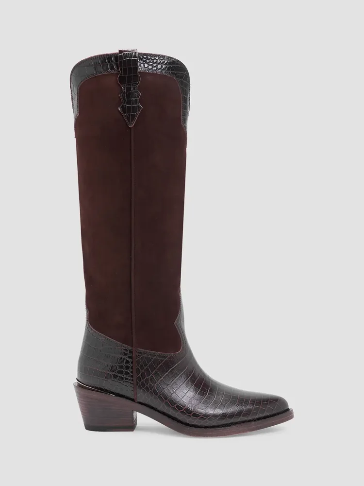 Mira 55MM Croc-Embossed Leather Knee-High Boots