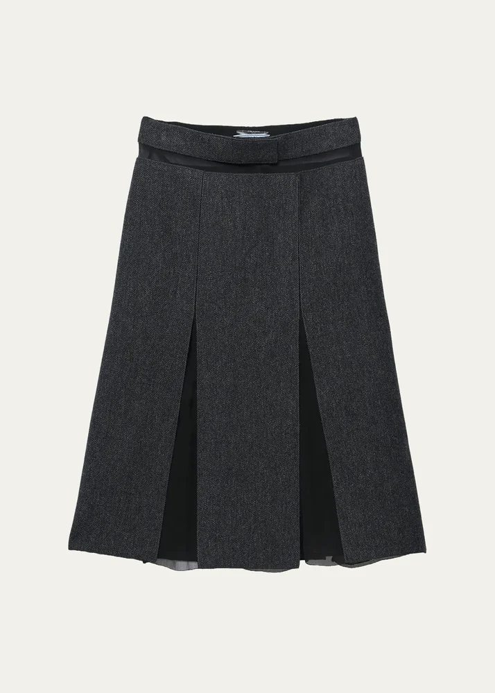 Pleated Wool-Silk Midi Skirt