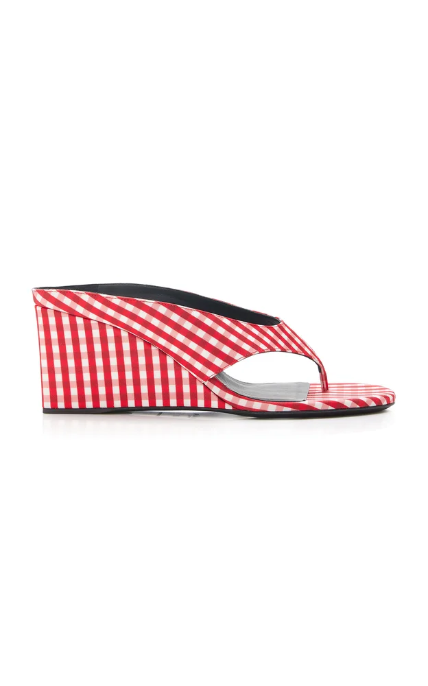 Cube Gingham Thong Wedge Sandals