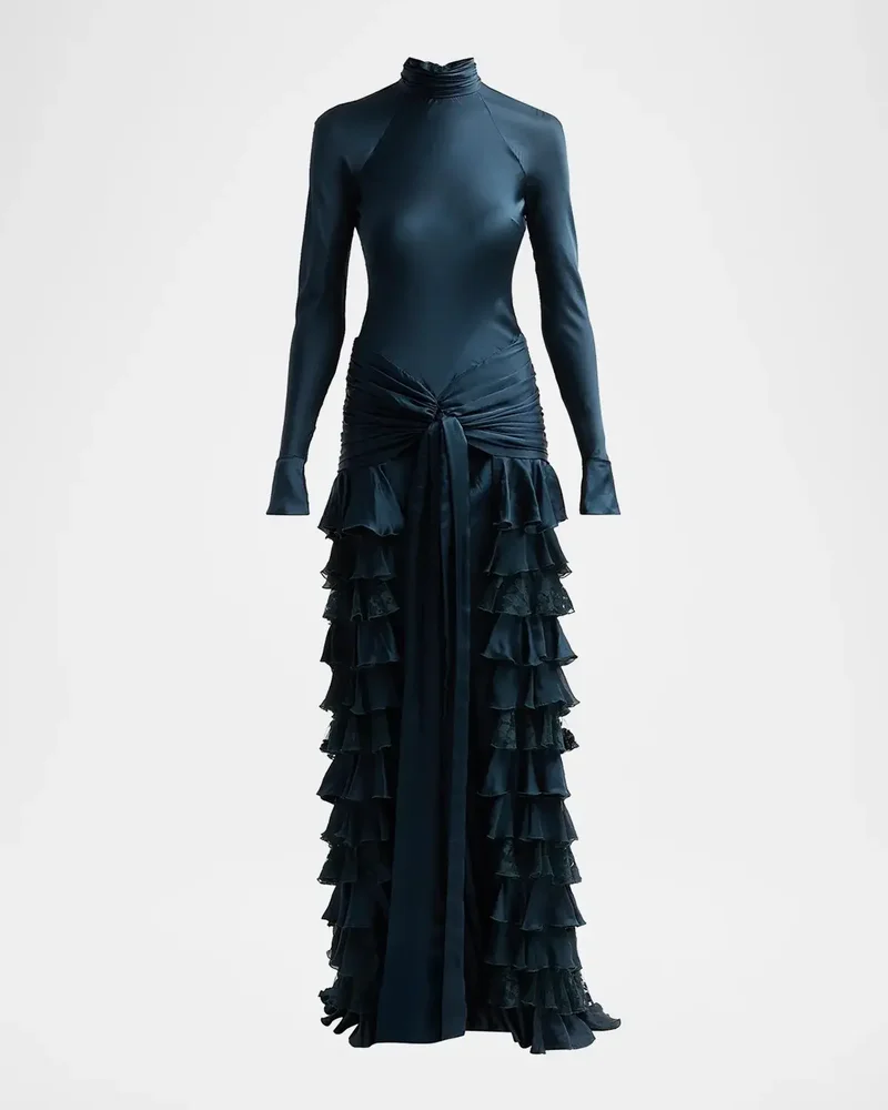 Valiant Silk Ruffle Maxi Dress