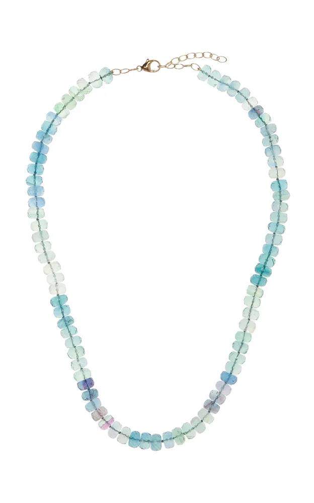 14K Yellow Gold Fluorite And Crystal Necklace