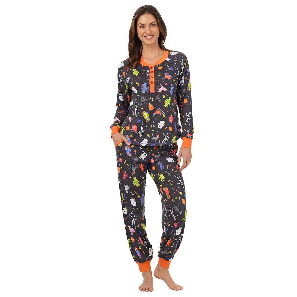 Women's Halloween Long Sleeve Henley Pajama Top & Pajama Jogger Set