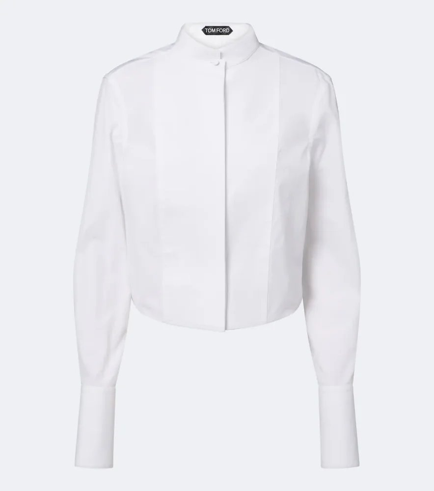 Cropped cotton poplin tuxedo shirt