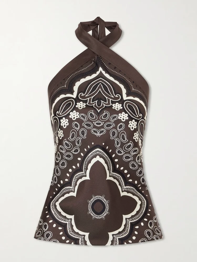 Solal Printed Silk Halter Top