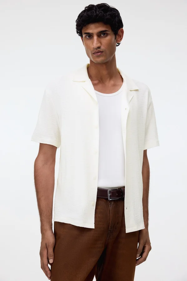 Regular-Fit Jersey Resort Shirt - White - Men